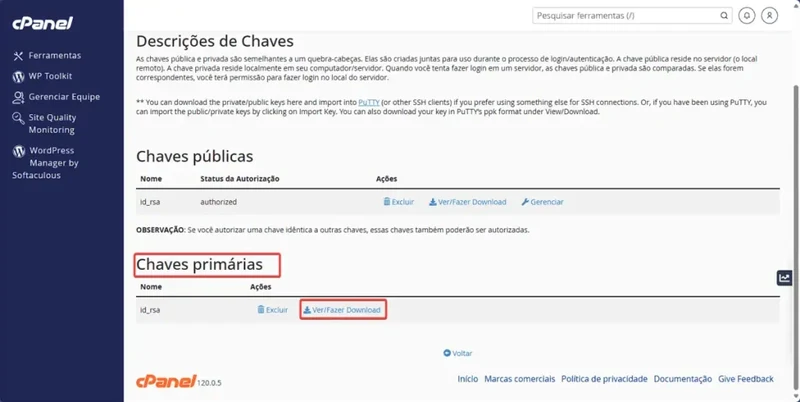 Como autorizar chave SSH no cPanel Como autorizar chave SSH no cPanel