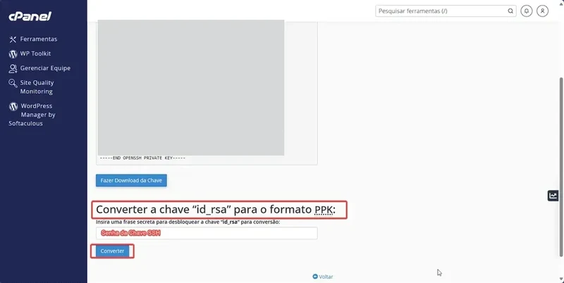 Como converter RSA para PPK no cPanel Como converter RSA para PPK no cPanel