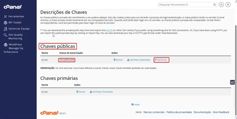 Como resgatar chave pública SSH no cPanel Como resgatar chave pública SSH no cPanel